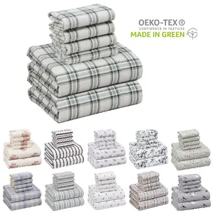 Ruvanti 100% Cotton Flannel Sheets 6 Pcs - Double Brushed with Extra Pillowcases, Snug Fit, Warm & Cozy Sheet Set, Elegant Design, Soft Touch, for All Seasons, OEKO TEX Certified