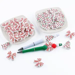 15PCS White Christmas Tree Bowknot Focal Silicone Beads for Keychain Making, Silcone Focal Beads for DIY Crafts