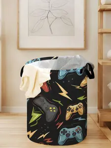 Gaming Console Print Laundry Basket with Handles, Durable Fabric Large Capacity Storage Bin Laundry Organization Containers for Toys and Clothes, Foldable Household Organizer Laundry Hamper