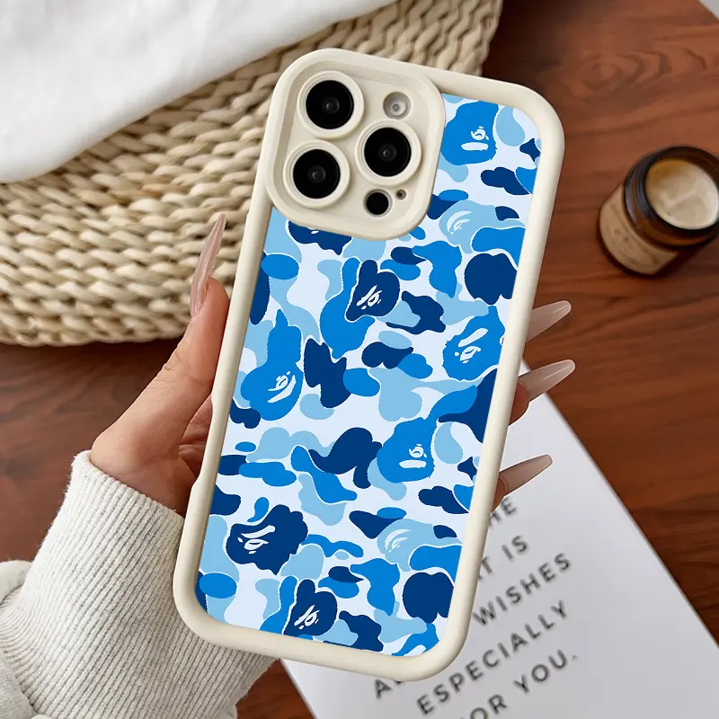 Compatible for iPhone11/12/13/14/15/16/17/promax/x/xs/xr/xsmax Case Blue Bape Camo Soft TPU Shockproof Protective CASE Protection Cellphone, Cover, Accessories, Smartphone