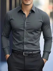 Gentleman Men’s Slim Fit Non-Iron Solid Color Classic Formal Long Sleeve Button-Down Shirt — Business Travel, Commute, Business Casual Style fathersdaygift
