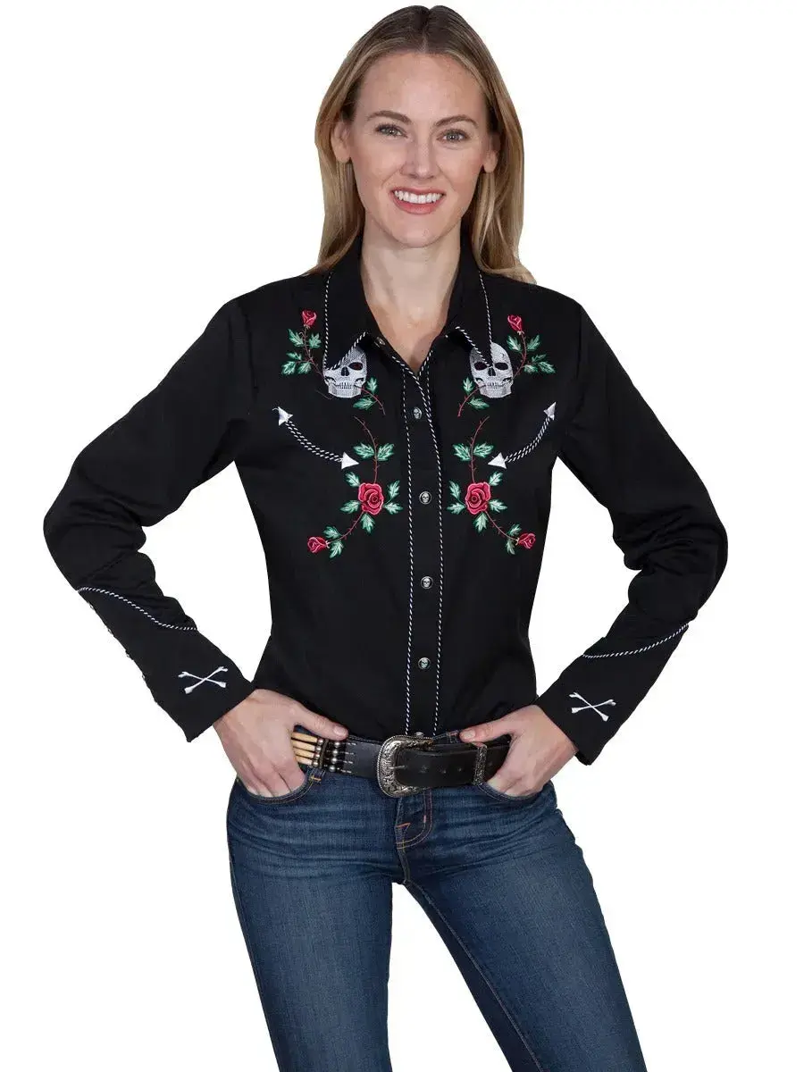 Scully Skulls And Roses Embroidery - Women's Western Shirt