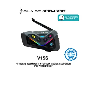 Blaise V15S Motorcycle Bluetooth Headset 15-Rider MESH Intercom Range 1000m   Dual-Chip Crystal Clear at 120km/h  with ENC Noise Reduction   25H Battery  & IP56 Waterproof ️ Music Sharing