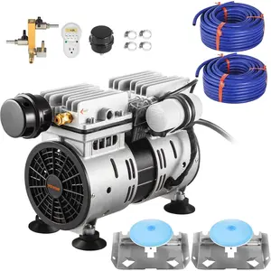 Father's Day Gift VEVOR Pond Aerator, 550W Power, 5.2CFM for Up to 3 Acre 50' Lake, Includes 3/4 HP Compressor & 2 100' Weighted Tubings & 2 Diffusers, Air Compressor for Deep Water Oxygen Circulation