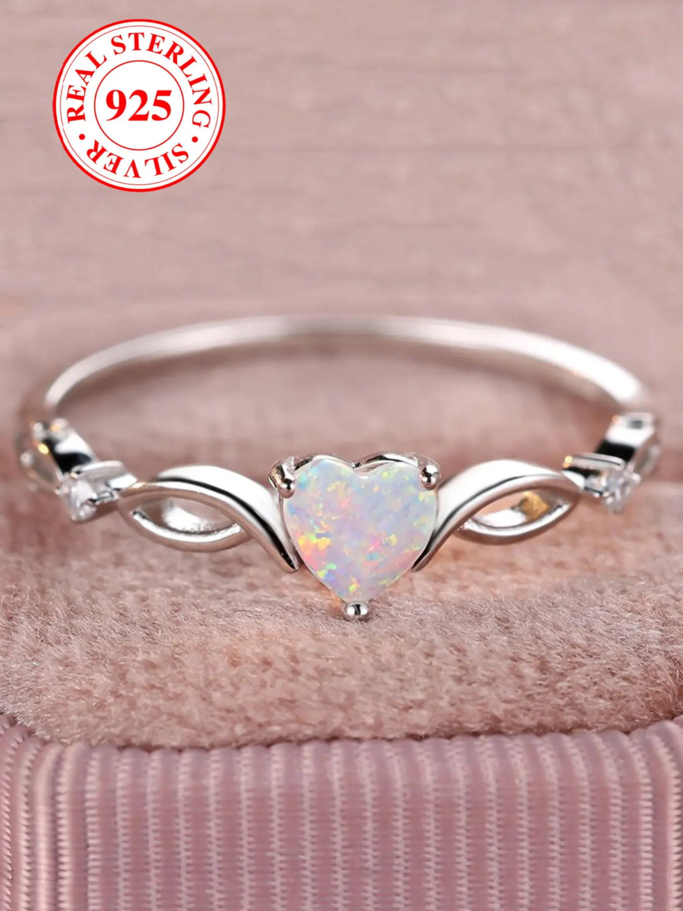 S925 Sterling Silver Fashion Colorful Heart Shaped Decor Ring, Jewelry Ring, Heart Design Ring, Promise Engagement Rings, Elegant Artificial Opal Decorated Ring for Women & Girls, Perfect Holiday Anniversary Birthday Gift, Valentine's Day Gift