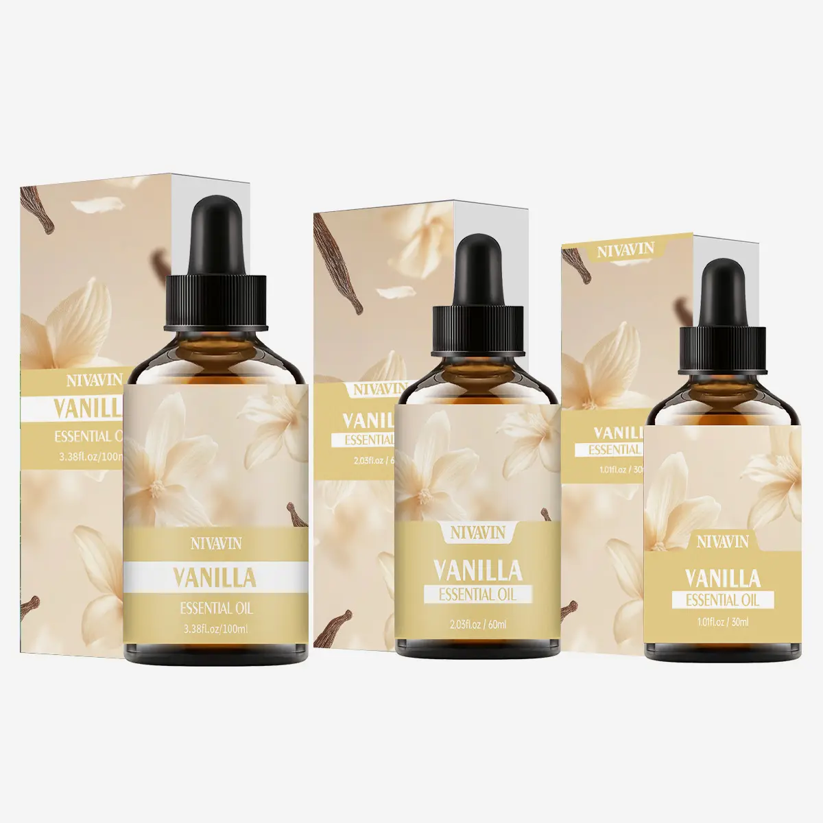 Nivanin Vanilla Essential Oil Set, Pure Oil, 30ML/60ML/100ML Liquid Fragrance, Aroma Scented Body Oils, Plant Extracts, Ideal for Skin & Hair Care, Home Office Gift, Body Care, Perfumed Body Oil, Essence Oil