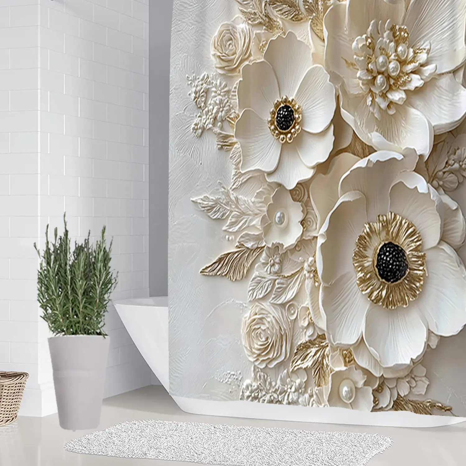 1/4 piece floral design bathroom set, Shower curtain sets, including soft floor mats, toilet seat cushions, shower curtains, floor mats rebound well, absorb water, non slip, ideal for gift giving, Bathroom Decoration Accessories, Bathroom Accessory