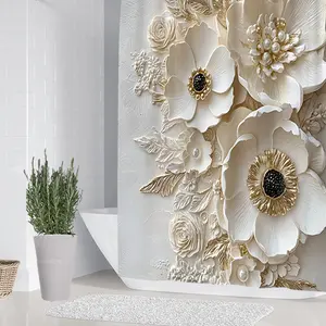 1/4 piece floral design bathroom set, Shower curtain sets, including soft floor mats, toilet seat cushions, shower curtains, floor mats rebound well, absorb water, non slip, ideal for gift giving, Bathroom Decoration Accessories, Bathroom Accessory