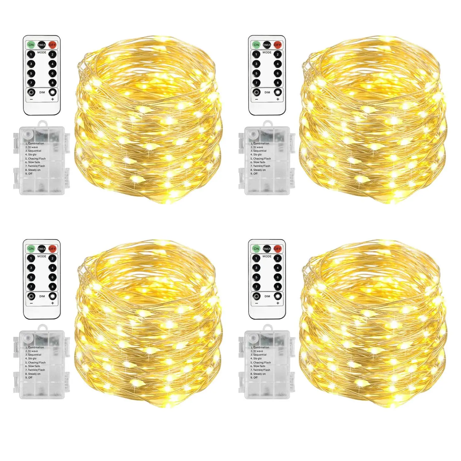 4 Pack 20 Ft 60 LED Fairy Lights Battery Operated Christmas Lights with Remote Waterproof 8 Modes Firefly Twinkle String Lights for Party Bedroom Wedding Halloween Decorations Box Hook Transparent Ornaments graduation decorations