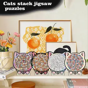 Wooden Irregular Puzzle Toy Set, 135-Piece Cat Theme Jigsaw Puzzles with Frame, Creative Home Decor & Gift for Adults Kids, Puzzle Game, Wooden Handmade Puzzle