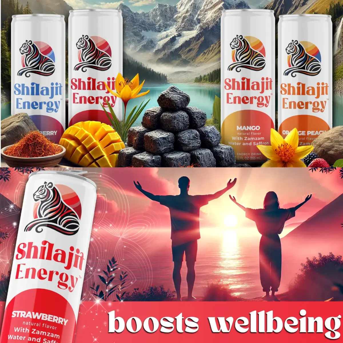 12oz (Pack of 12) Gluten-Free Halal Shilajit Energy Drink with Zam Zam Water & Saffron – Premium Organic Boost for Energy : Clean, Plant-Based Energy Drink , Gluten-Free, Ideal for Pre-Workout and Daily Health Beverage Sport
