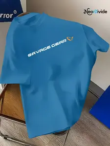 Men's Short Sleeve T-Shirt with Savage Gear Print, Breathable Summer Casual Fitness Wear, Round Neck, All Seasons