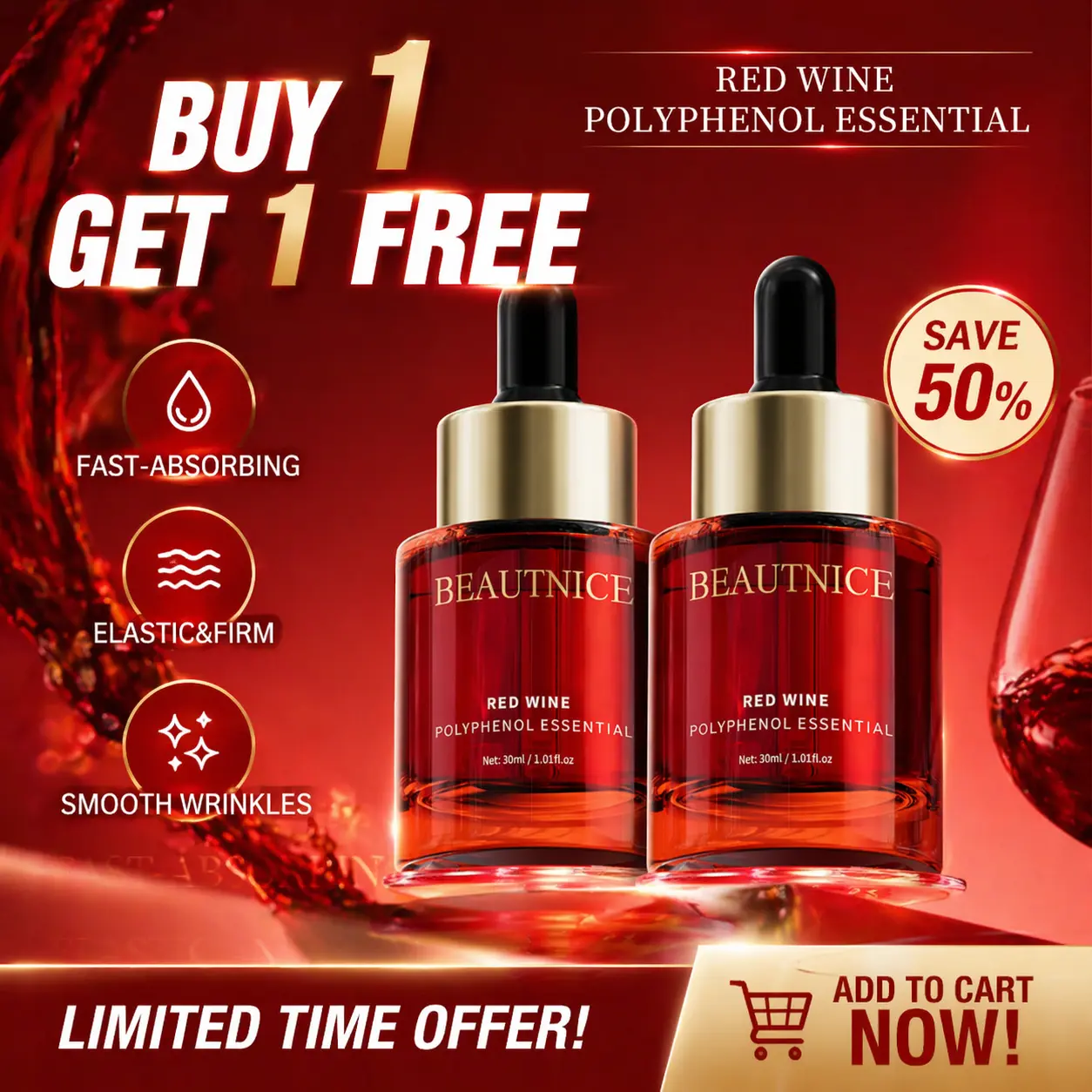[BOGO FREE] Beautnice Red Wine Polyphenols Brightening Serum - Dermatologist Tested for Radiant Skin