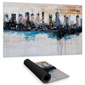 360 Stand 14x24 in. Smooth Surface City Skyline Desk Mat - Blue Urban Art Decorative Rug Mat, Durable Non Slip Print Rug, Office Commercial Furniture Accessory, Durable Decorative Mat