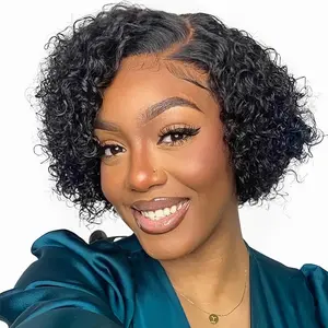 Bling Hair Pixie Cut Side Part Wig Human Hair Short Bob Human Hair Wig For Women Curly Natural Black Color Curly Bob Wig True Scalp Wig for Black Women Natural Look Full Volume