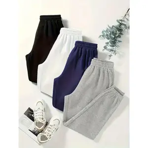 Women’s Solid Color Simple Sweatpants 4-Pack, Versatile Elastic Waist Joggers, Suitable for Spring and Autumn