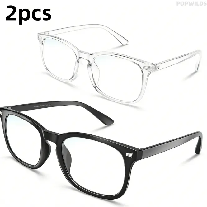 2Pcs Blue Light Blocking Glasses for Women Men, Anti Eye Strain Anti Glare UV Filter Computer Gaming Glasses, Lightweight Non-Prescription Clear Frame Eyeglasses for Office Screen Work Reading