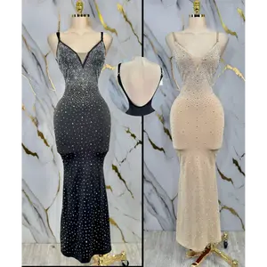 Backless Crystal Evening Dress