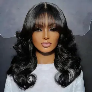 West Kiss Glueless Wig With Bangs Body Wave 5x5 Lace Closure Wig Human Hair Ready To Go Wig