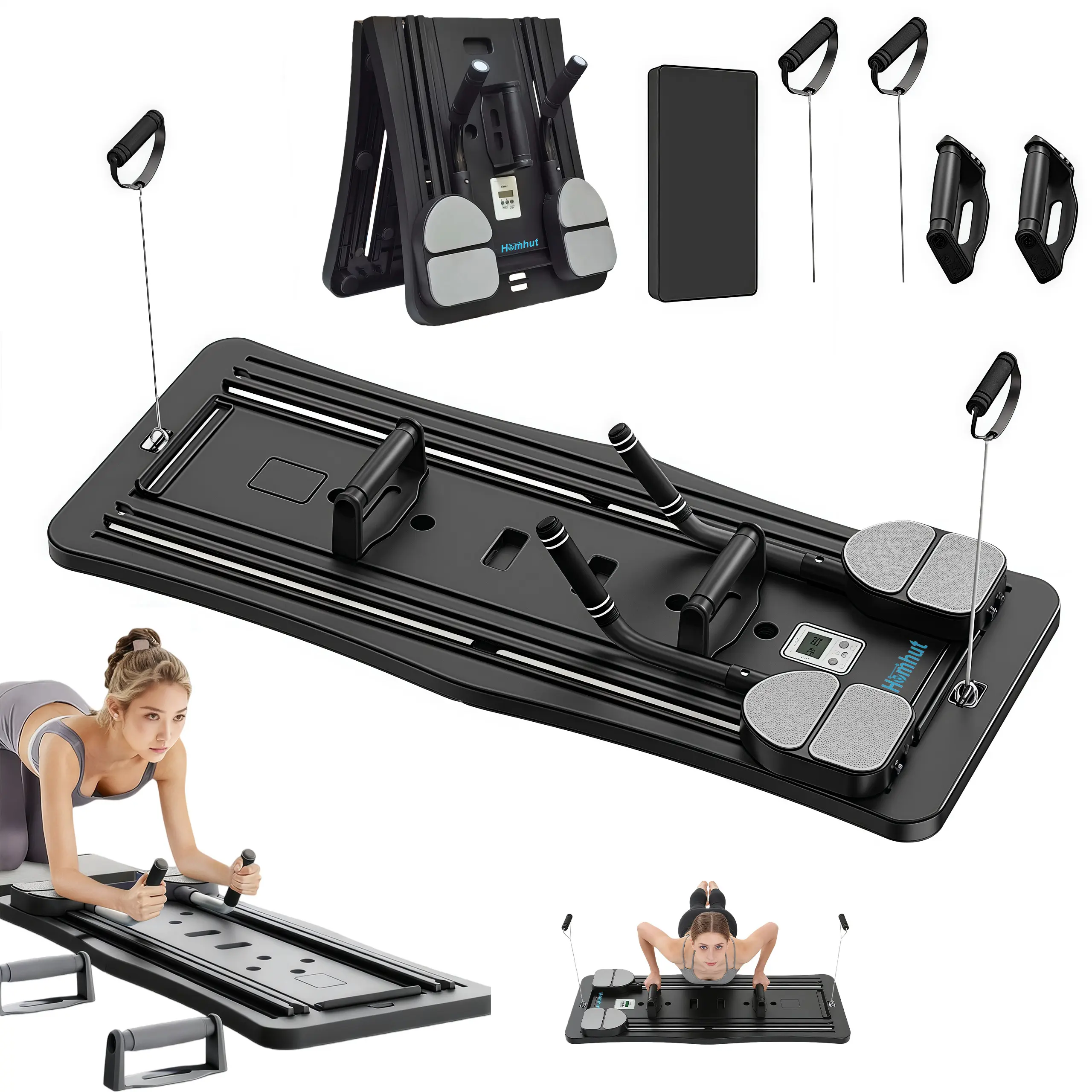 Pilates Board - Pilates Reformer Set, Multi-Purpose Foldable Pilates Reformer Board for Home, 4 in 1 Pilates Sliding Board