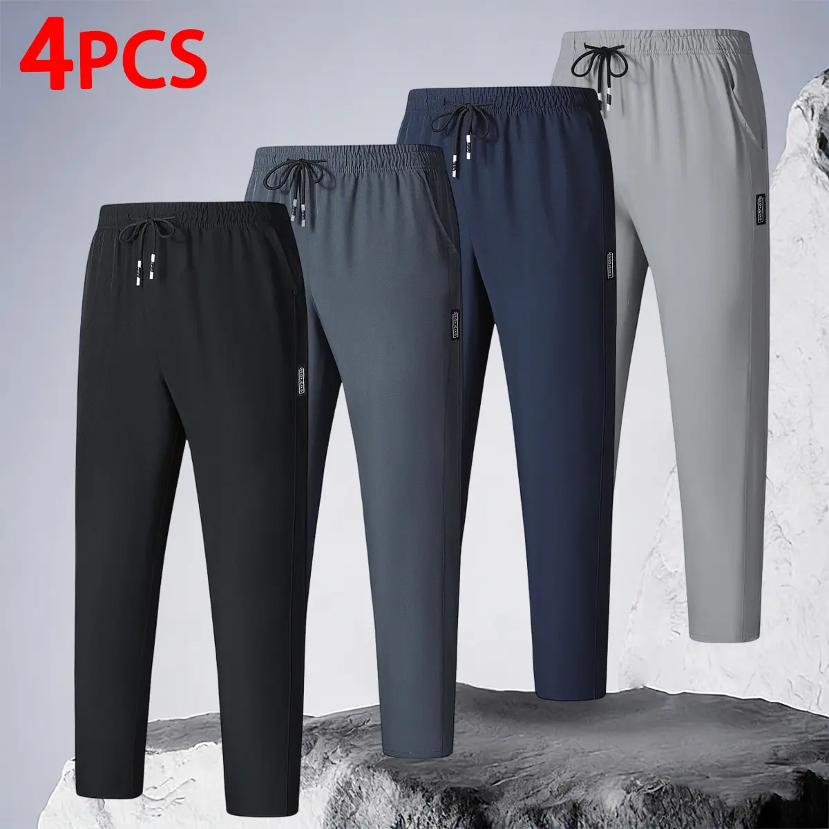 Men's Ultra-Stretch Quick-Dry Tapered Track Trousers - Elastic, Fashion, Quick-Drying, Athletic, Machine-Washable Men's Pants with Drawstring for Gym Workouts, Running, Elastic Men's Pants
