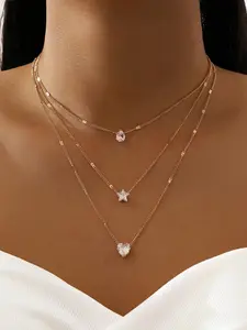 Elegant Zircon Decorated Layered Necklace for Women, Fashionable Jewelry Accessories for Party, Daily Clothing Decor, Trendy All-match & Exquisite Jewelry for Birthday Gift, Exquisite Chain Jewelry