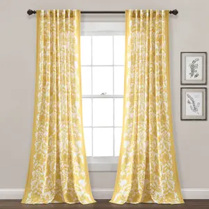 Lush Decor Emma Textured Jacobean Window Curtain Panel Single 52"W x 84"L Vintage Floral Boho Style Faux Linen Fabric Machine Washable