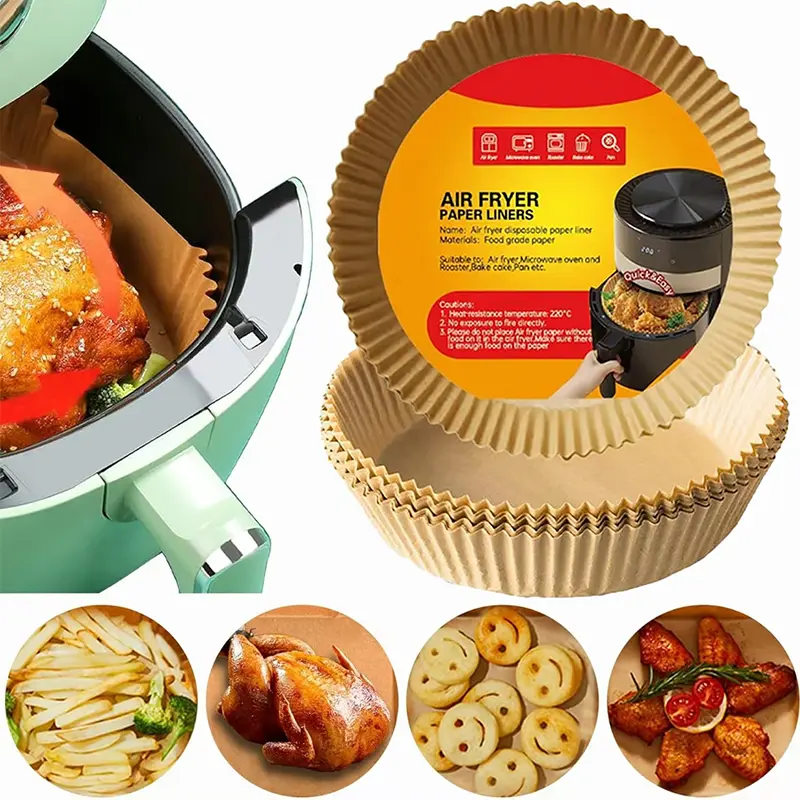 Air Fryer Disposable Parchment Paper Liners, 100pcs Round Unbleached Non-Stick Air Fryer Paper Liners, Oilproof Waterproof Heat Resistant Air Fryer Basket Liner for 5-8QT Air Fryer, Microwave Oven Baking Roasting