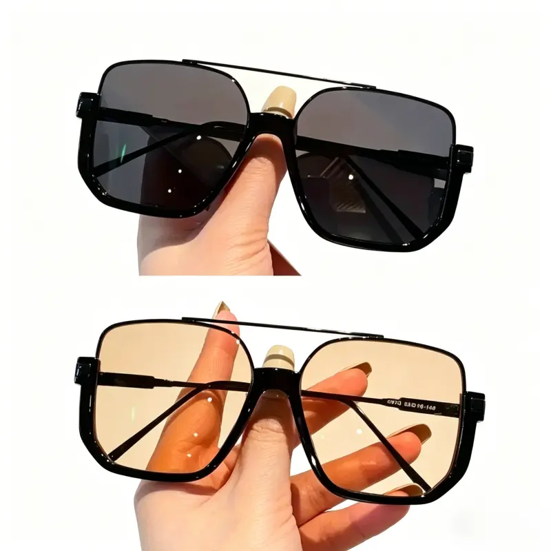 Unisex Oversized Square Sunglasses | Retro Double Bridge Metal Frame & AC Lenses | Fashion-Forward Eyewear for Daily Wear & Driving | UV Safe & Trendy for All Occasions,summeroutfits,vacationoutfits,beachoutfits