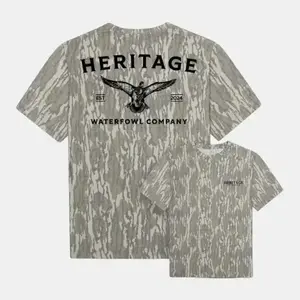 Heritage Waterfowl Company Mossy Oak Washed Bottomland Mallard Tee For Men, Stylish Design for Streetwear, Camo Shirt, 3D Mossy Oak
