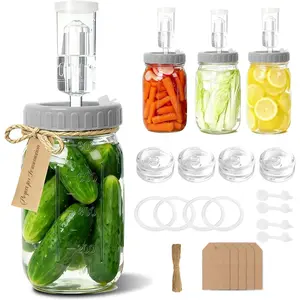4-Pack Mason Jar Fermentation Kit(Jars Included) Four 32oz Fermentation Jars with Plastic Fermenting , Airlocks,  Rings & Grommets, and Glass Weights for Easy Fermenting & Storage