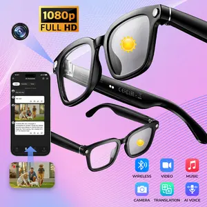 Smart AI Camera Glasses, 8MP Hands-Free Video & Photo Recording, Real-Time Translation (160+ Languages), Photochromic UV Protection Lenses, Bluetooth Wearable Glasses for Travel & Outdoor