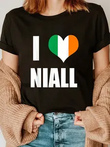 100% Cotton I Love Niall T-Shirt - Ireland Flag Heart T-Shirt Short