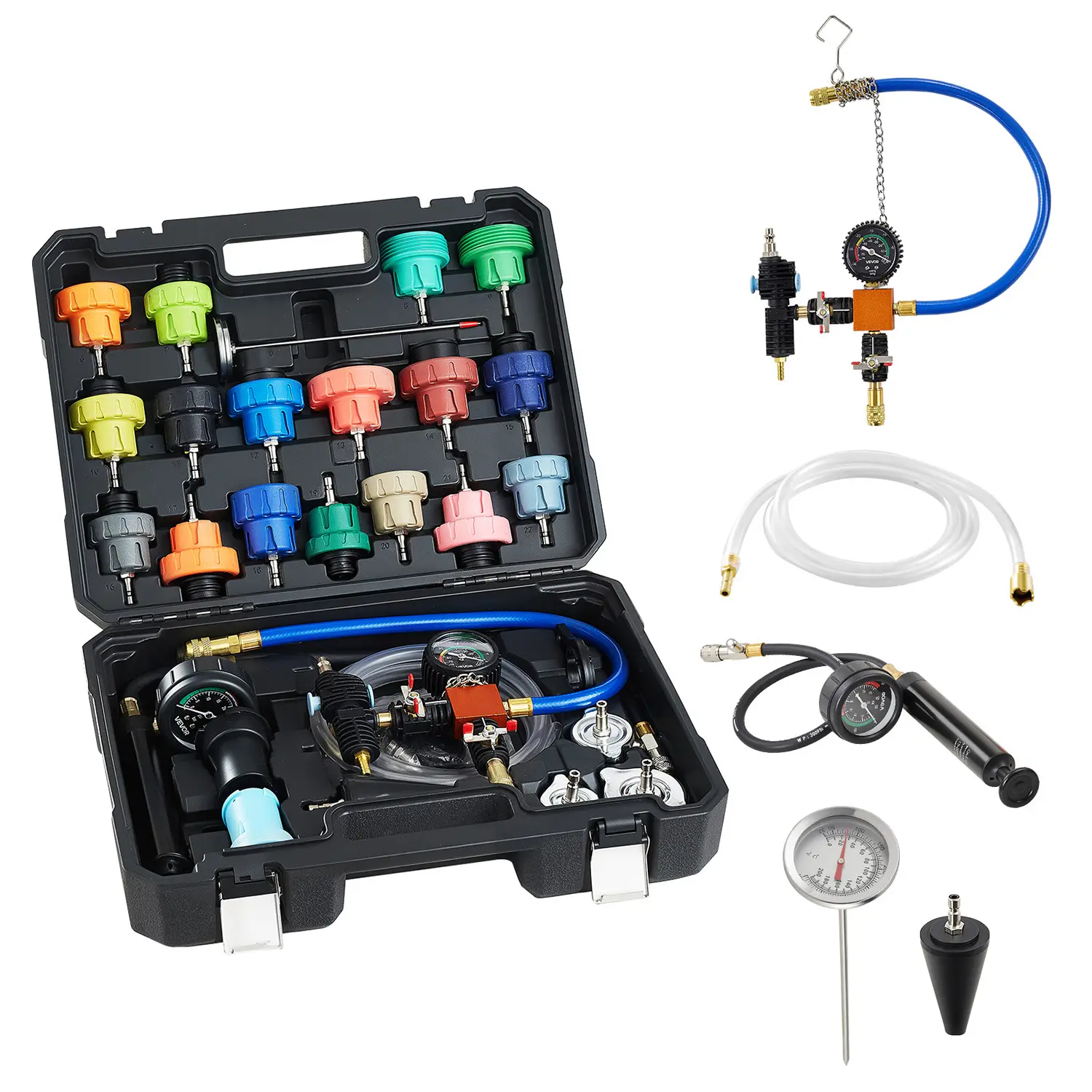 【Summerfinds】VEVOR Coolant Pressure Tester Kit,47Pcs Radiator Vacuum Refill Kit with 3 Metal AdaptersUniversal FitAutomotive Cooling System Pressure Tester Toolwith Pressures Pump & Aluminum-Plastic Filler