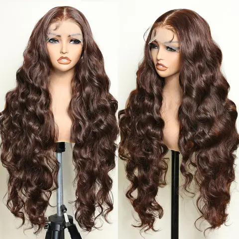 SOKU Body Wave 13x6 Lace Front Wig Synthetic 32 Inch Pre Plucked Hairline with Baby Hair Tansparent Swiss Lace Heat Resistant Hair Glueless Lace Front Wigs