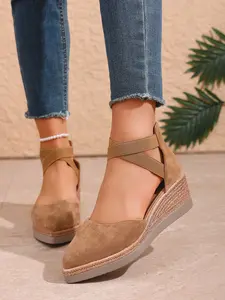 Women's Fashion Straw Wedge Sandals, Casual Hollow Out Buckle Decor Thick Sole Shoes, Perfect for Beach Parties and Daily Wear