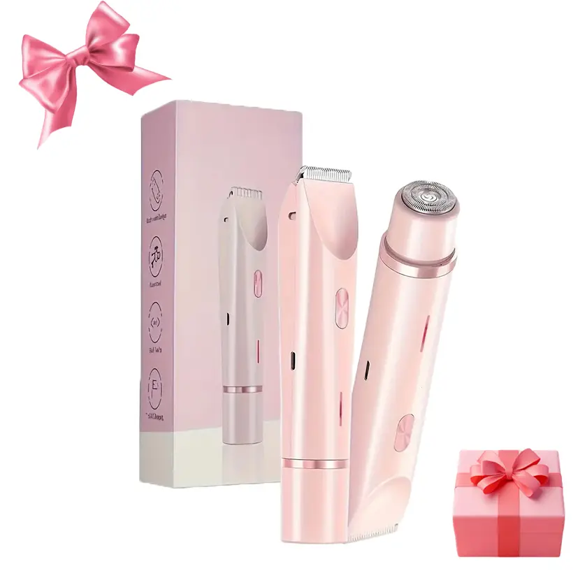 Bikini Trimmer, Rechargeable 2-in-1 Waterproof Shaver, Body & Facial Epilator, Dual Heads for Painless Pubic Hair Removal,Underarms, Legs, Face, Wet & Dry Use, SummerVibes Gift for Women,The Perfect Gift for Teen