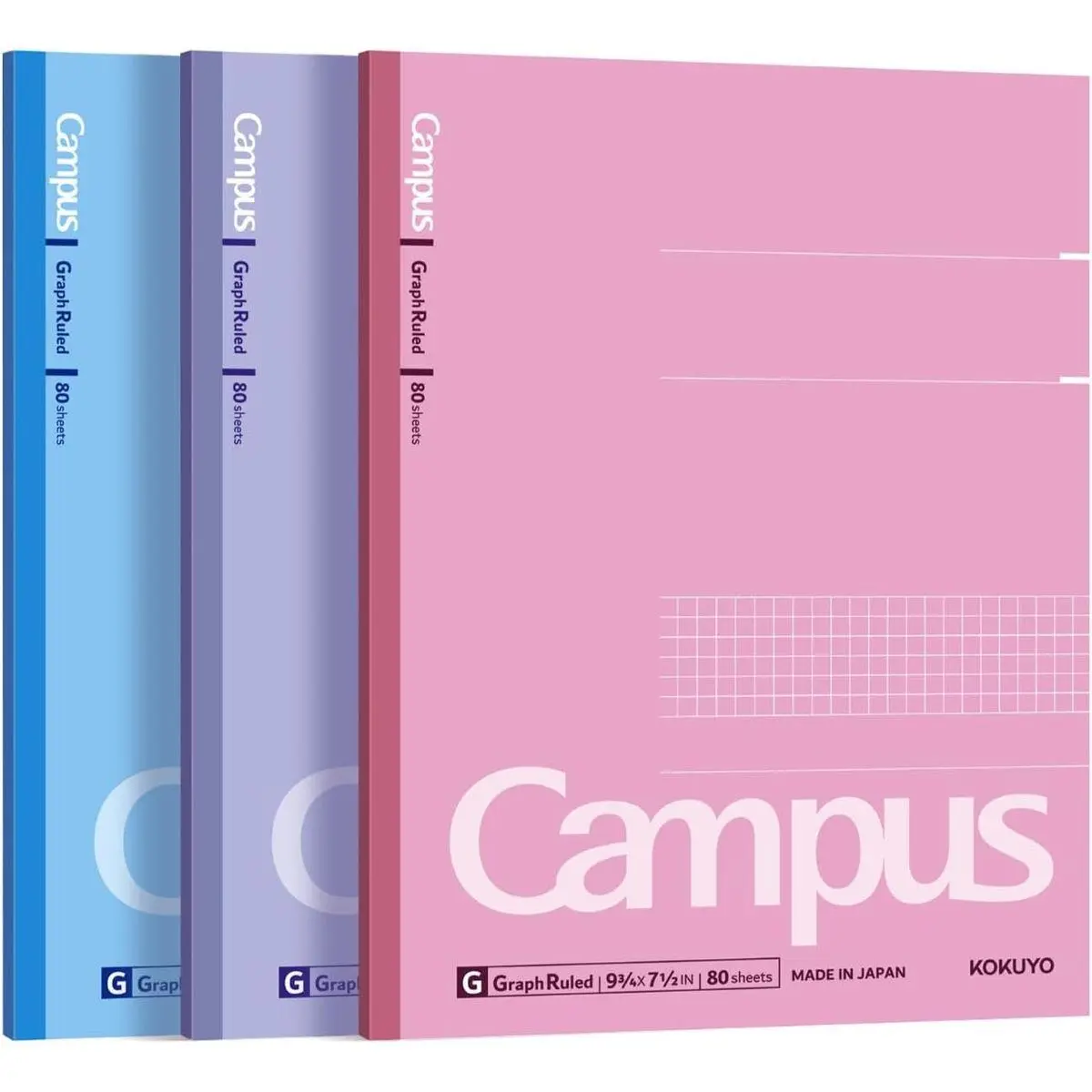 Composition Notebooks, 3 Pack Campus 9-3/4" x 7-1/2" Comp Book with College Ruled, 80 Sheets, Pink Blue Lavender School Lined Notebook Journal for Work Study Note Taking (WSG-NO-308CG1×3)