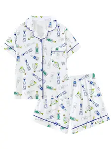 Cute Butterfly Pattern Sleepwear Set for Teen Girls, Loose-Fitting Short Sleeve Pajamas, Comfortable All Season Nightwear Gift, Pajama Sets