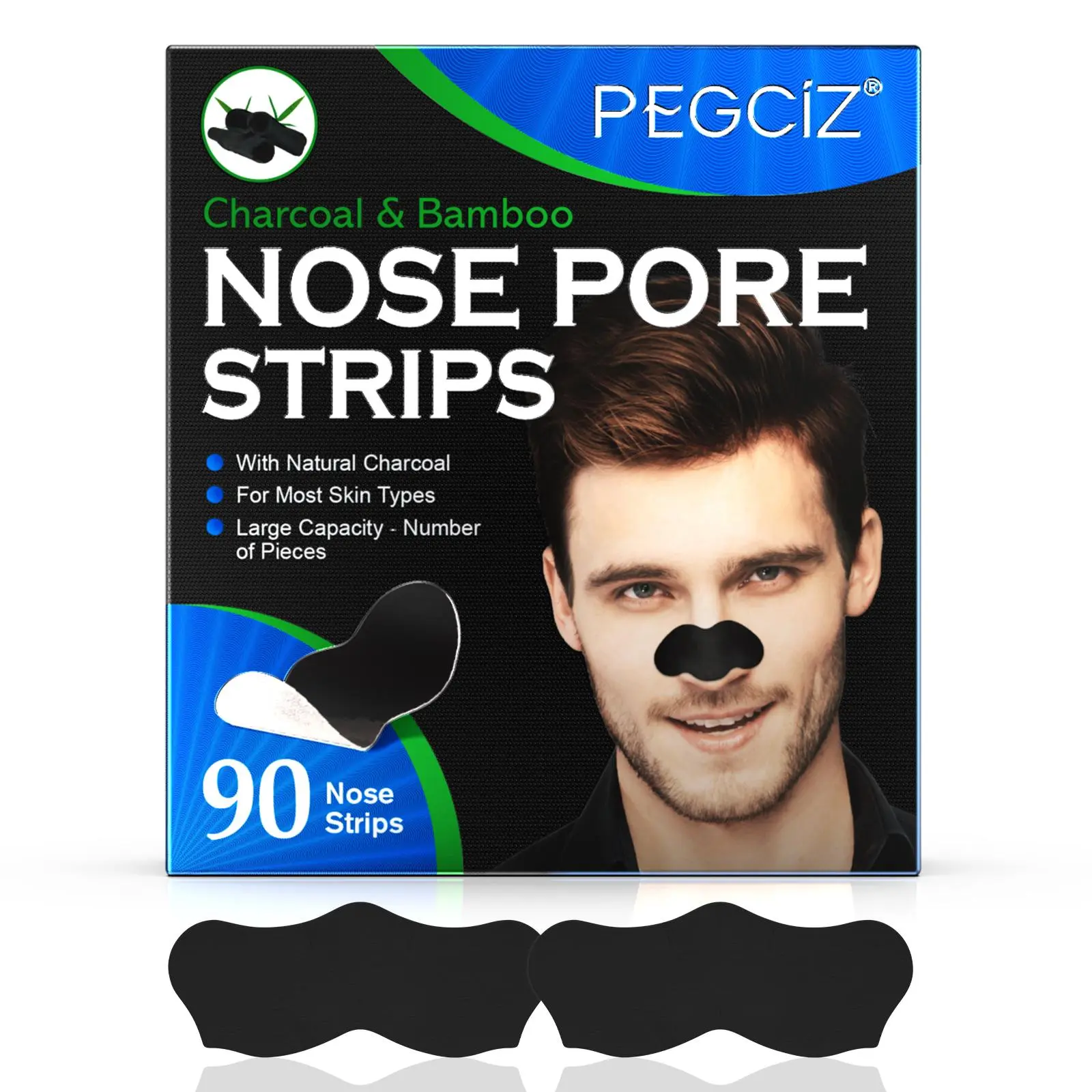 Natural Charcoal Nose Strips, 90pcs/box Deep Cleansing Nose Pore Strips, Blackhead Nose Strips, Oil-controlling Bamboo Charcoal Nose Strips, Suitable for Most Skin Types, Peeling Nose Strip, Nose Pore Patches