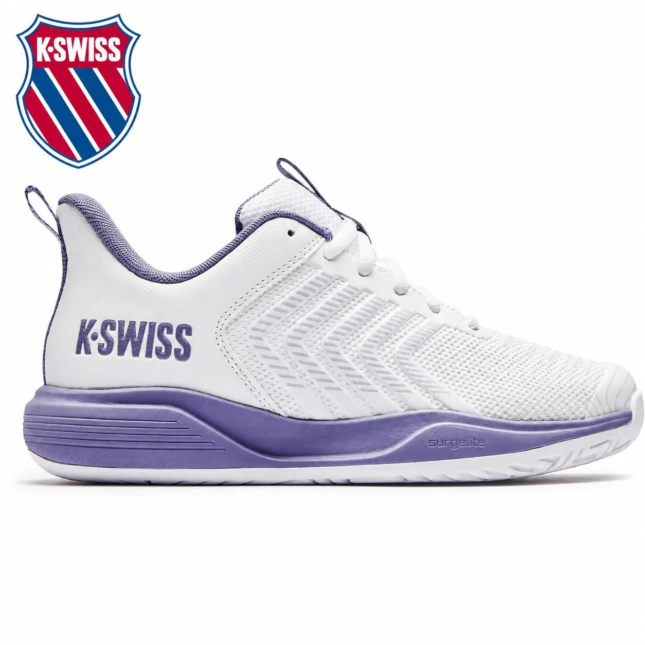 K-Swiss Women Ultrashot Light Pickleball Tennis Sneakers | White/Purple Lightweight Stable Lateral Support Court Shoes