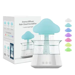 Rain Cloud Humidifier Water Drip - Mushroom Aroma Diffuser, Essential Oil Diffusers, 300ml White Noise Aromatherapy Diffusers with 7 Colors Cloud Lights for Home, Large Room, Office - White