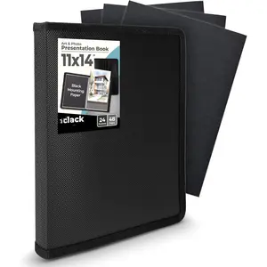 11x14 Art Portfolio Binder with Mounting Paper (Black), Large Portfolio Folder for Artwork Storage, 24 Sleeves Displays 48 Pages, 11 x 14 Presentation Book, Acid-Free Poly