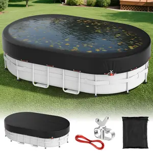 Winter Cover Oval Pool Cover for Above Ground Oval and Rectangular Pools, Solar UV-Resistant Waterproof Dustproof Tarp with Gear Tightening Cord