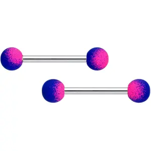 14G 9/16 Pink Blue Ombre Soft Finish Barbell Nipple Ring Set