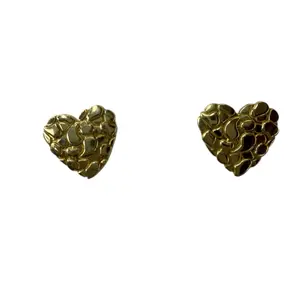 DSTG 00444 14kt Heart Nugget Stud Earrings - Gold Jewelry for Women