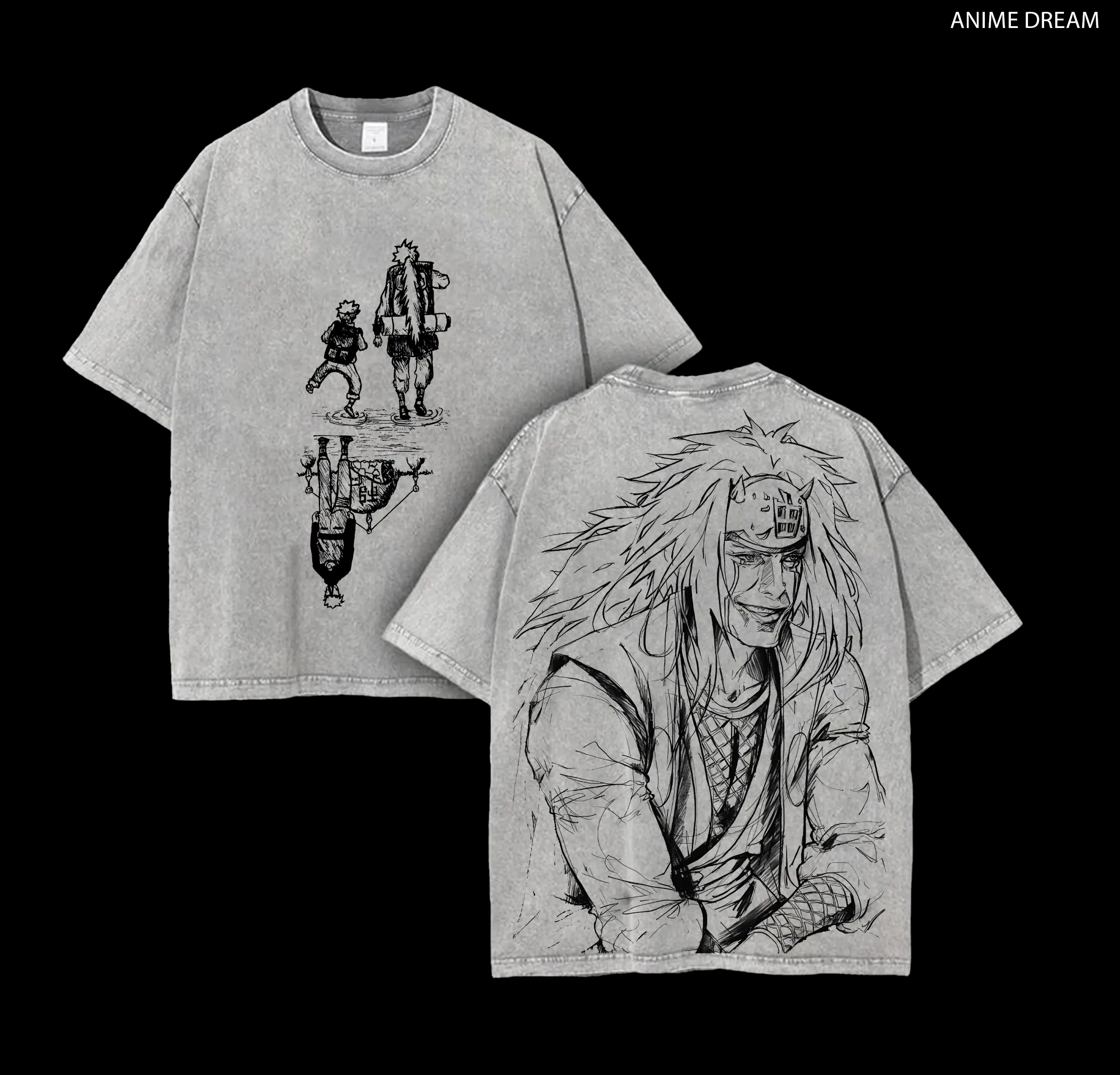 Jiraiya vs Naruto Anime Double Printed Vintage Washed Tee Unisex Oversize Anime Manga Washed Heavyweight Cotton T-shirt, Gift For Anime Fan, Anime Lover