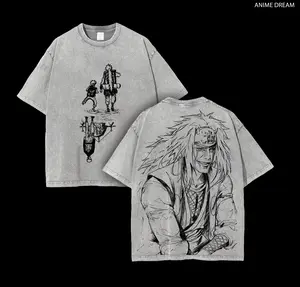 Jiraiya vs Naruto Anime Double Printed Vintage Washed Tee Unisex Oversize Anime Manga Washed Heavyweight Cotton T-shirt, Gift For Anime Fan, Anime Lover