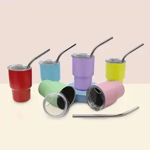 Tumbler Design Shot Cups, 3oz Stainless Steel Shot Glasses with Lids & Straws, Insulated Drinking Cups Set, Stainless Steel Drinkware for Bar, Pub, Club, Restaurant, Home