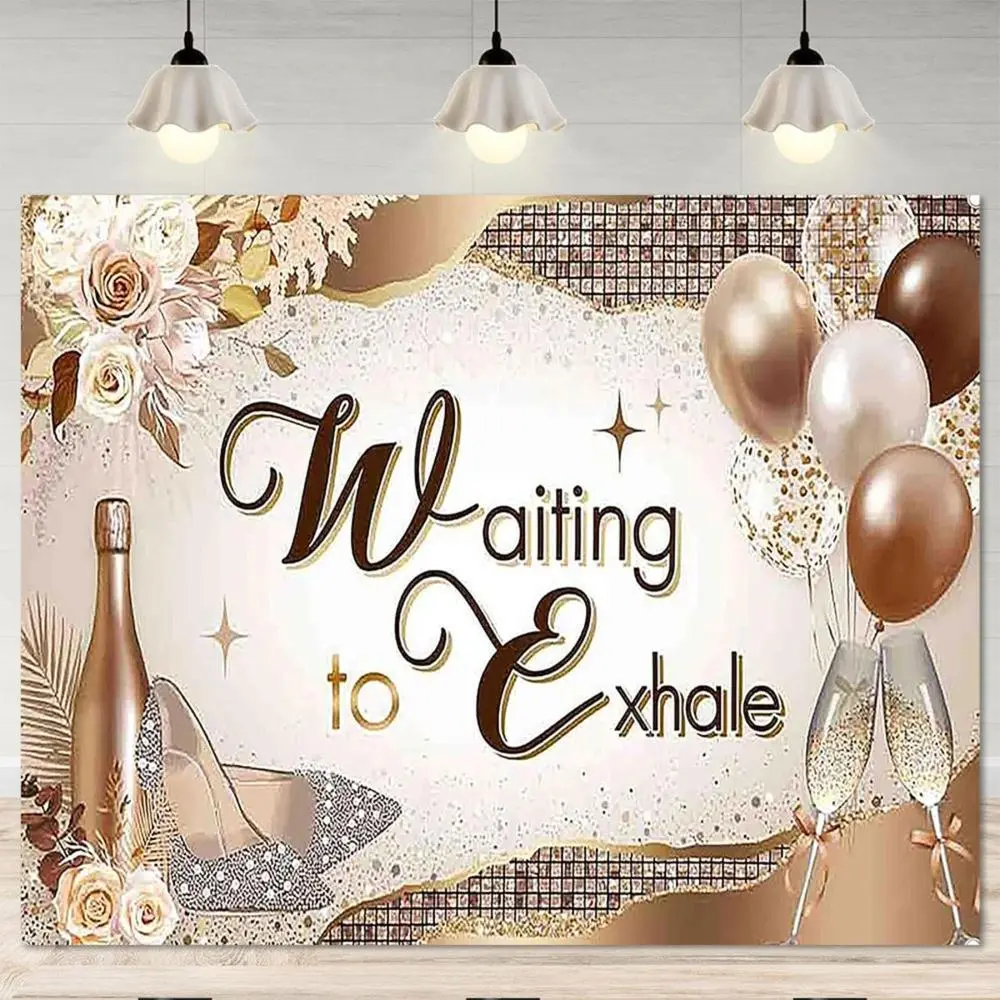1PC Multicolored 2D Flat Polyester Shimmer Wall Backdrop, Champagne Rose Balloon & High-Heel Decor Photo Booth Background, Reusable Outdoor Banner for Birthday, Wedding Supplies